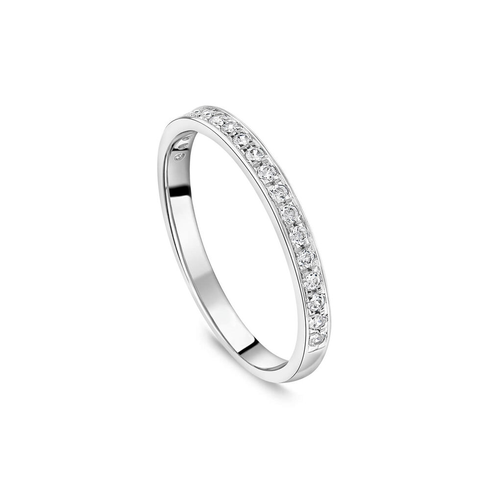 18ct White Gold 2mm Pave 0.15ct Diamond Wedding Ring image number 0