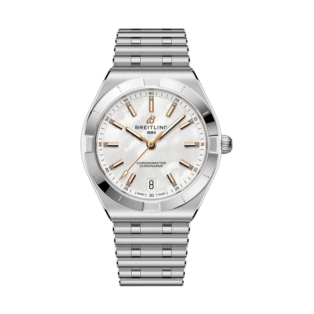 Breitling Chronomat Automatic 36mm Mother of Pearl Dial Rouleaux Steel Bracelet Watch