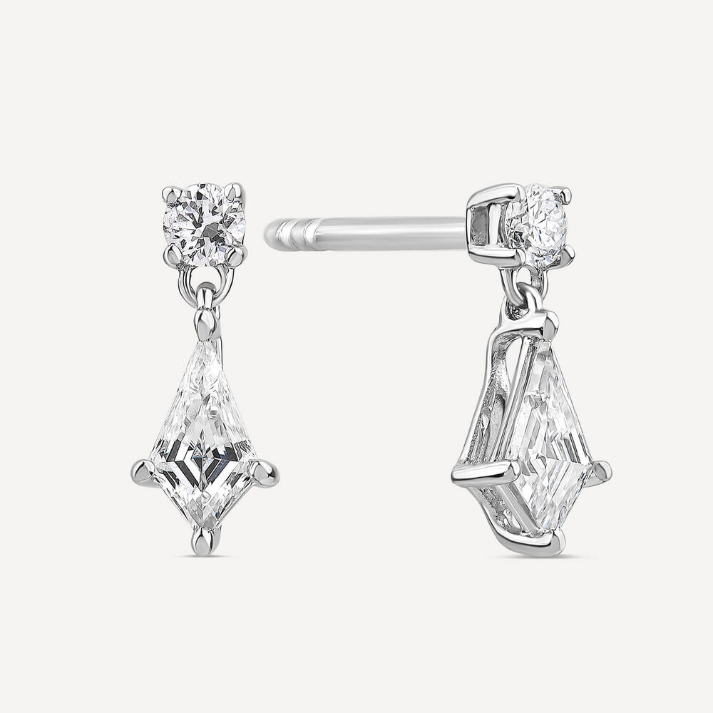 Born Classic 9ct White Gold Lab Grown 0.5ct Kite Shaped & Round Brilliant Diamond Drop Earrings image number 1
