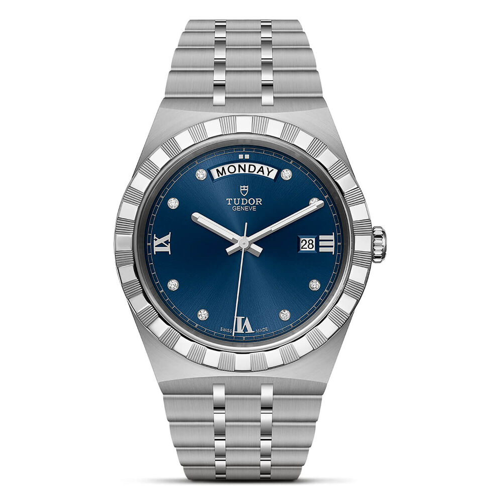 TUDOR Royal 41mm Blue Diamond Roman Numerals Dial Day & Date Steel Bracelet Watch