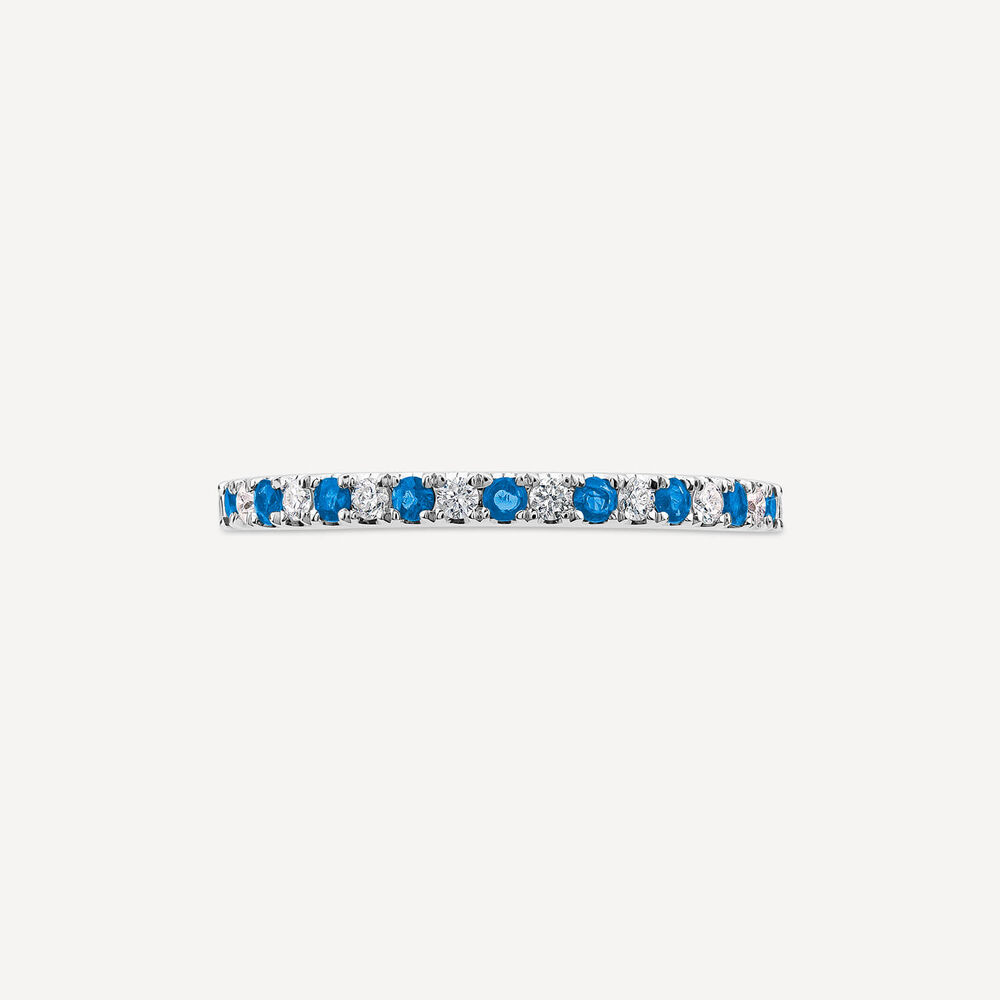 9ct White Gold Sapphire & 0.09ct Diamond Claw Set Eternity Ring