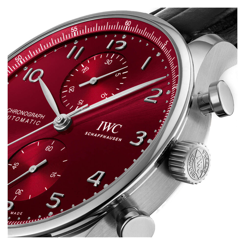 IWC Schaffhausen Portugieser Chronograph Red Dial Black Strap Watch image number 7