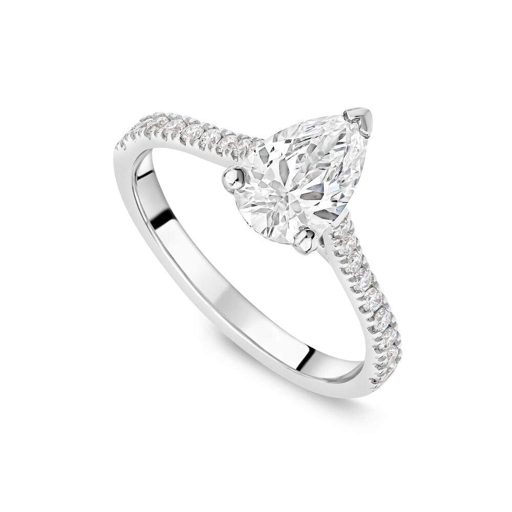 Born Platinum 1.20ct Lab Grown Pear Solitaire & Diamond Sides Ring image number 0