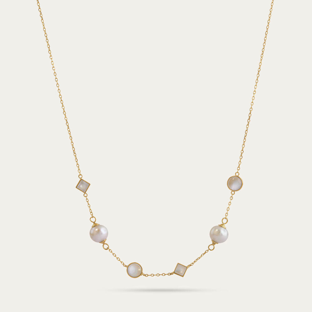 9ct Yellow Gold Freshwater Pearl & Mother of Pearl Station Necklet