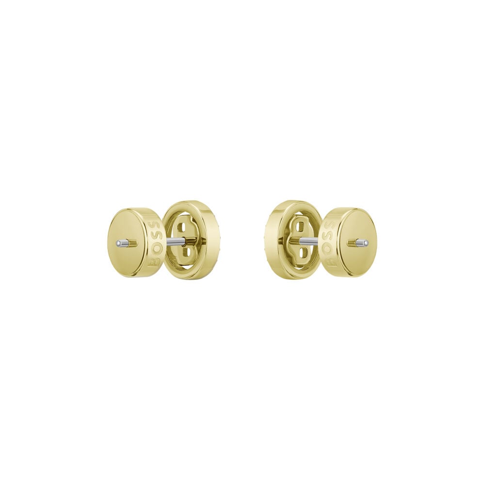 BOSS Double B Divine Yellow Gold Tone Stainless Steel Earrings image number 2