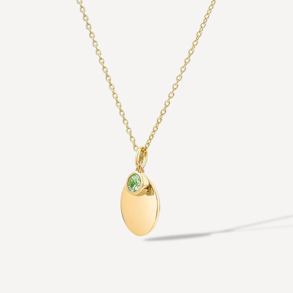 Sterling Silver Yellow Gold Plated Round Peridot & Disc Pendant
