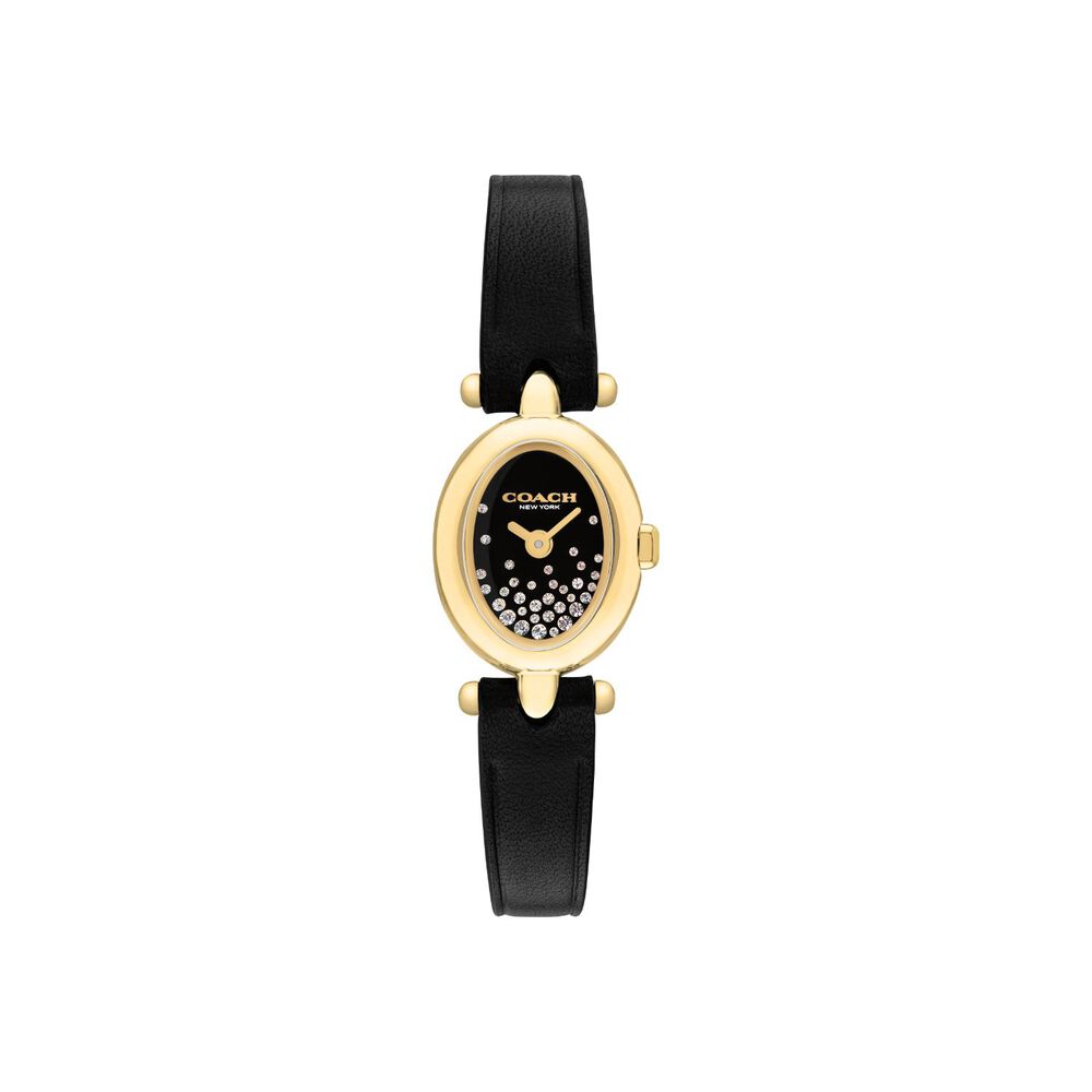 Coach Sammy 18x22.5mm Black Dial Gold Tone Case Leather Strap Watch