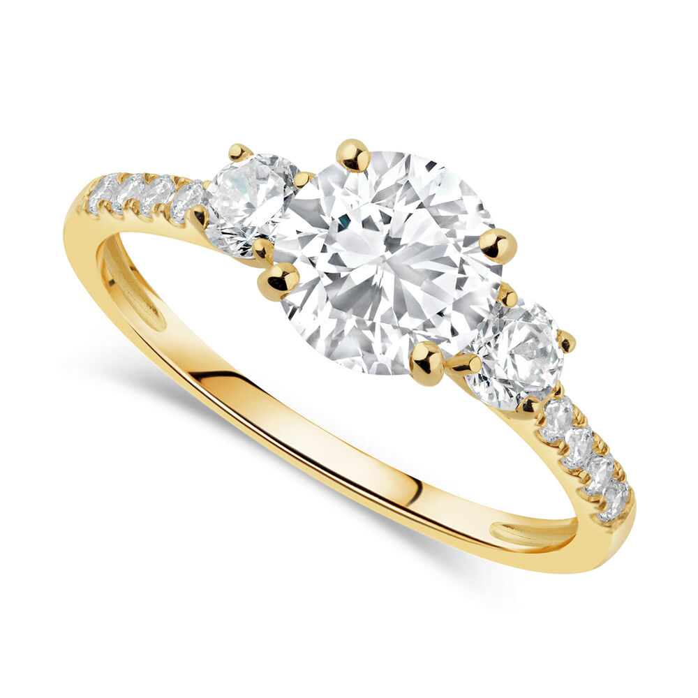 9ct Yellow Gold Three Stone Cubic Zirconia Shoulders Ring