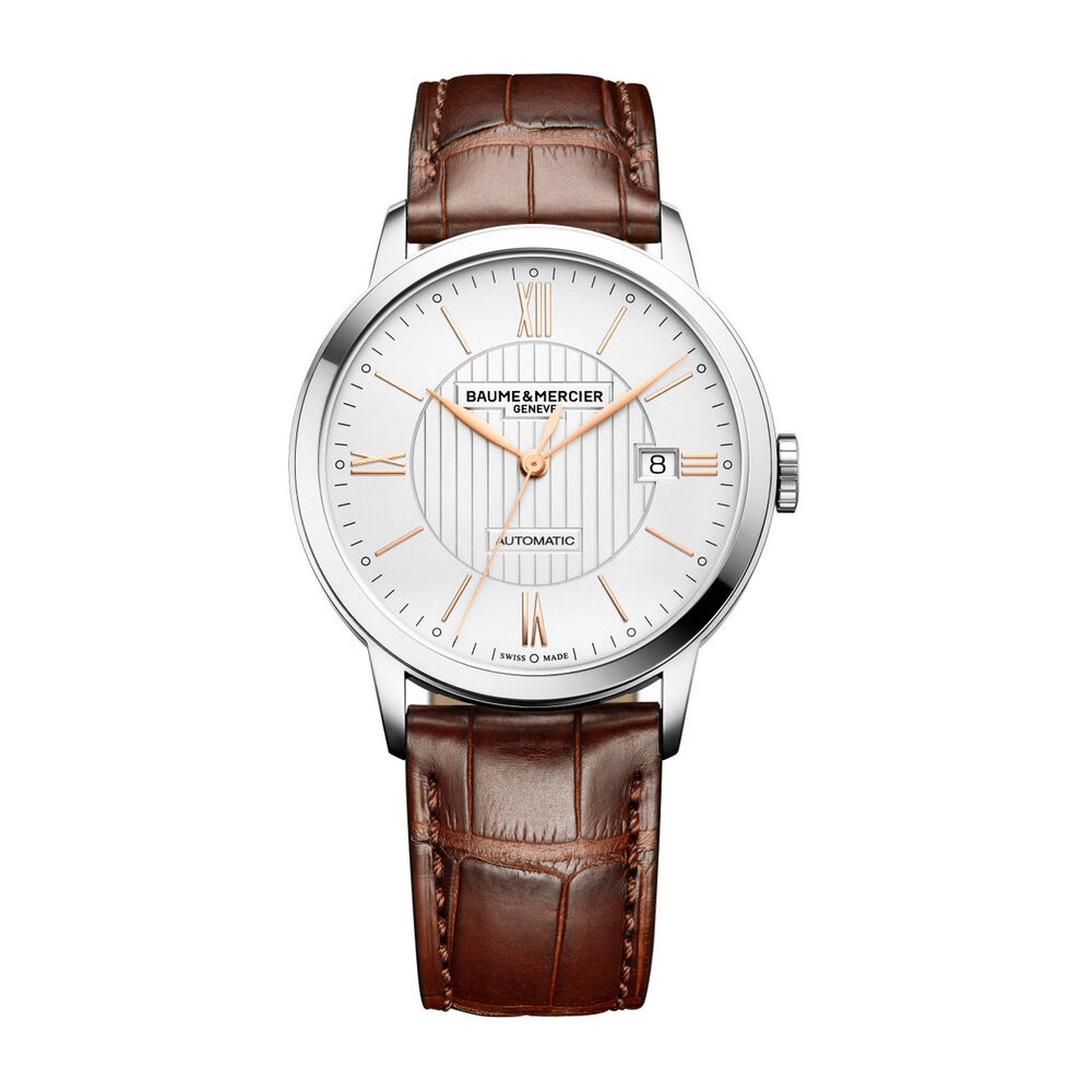 Baume & Mercier Classima Men's Silver Dial Brown Leather Strap Watch image number 0