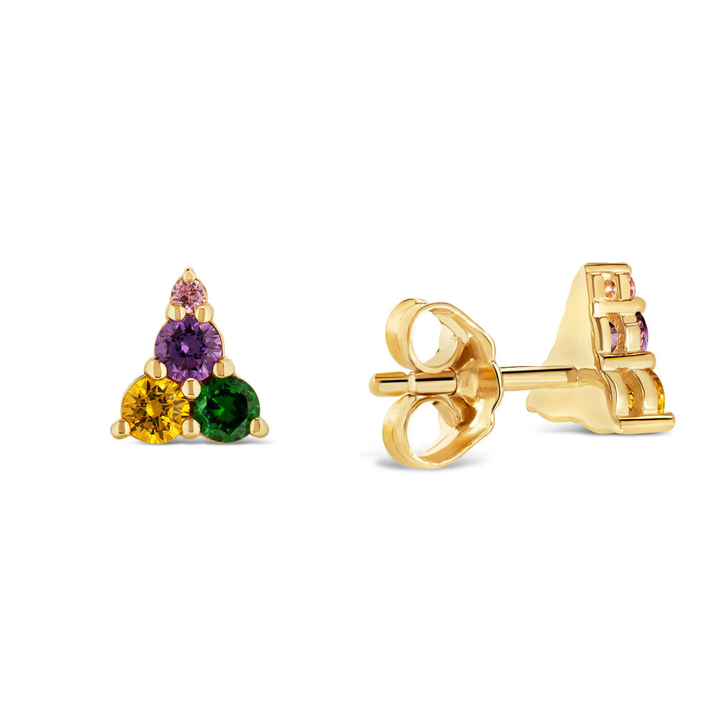 9ct Yellow Gold Multi Colour Triangle Stud Earrings image number 2