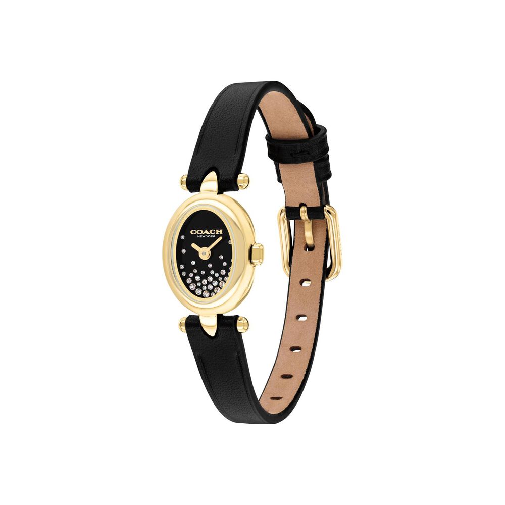 Coach Sammy 18x22.5mm Black Dial Gold Tone Case Leather Strap Watch