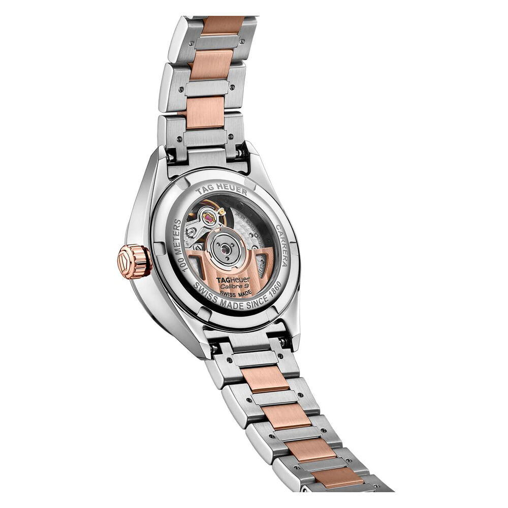 Pre-Owned TAG Heuer Carrera Date 29mm MOP Dial Diamond Dots Steel & Rose Gold Bracelet Watch image number 2