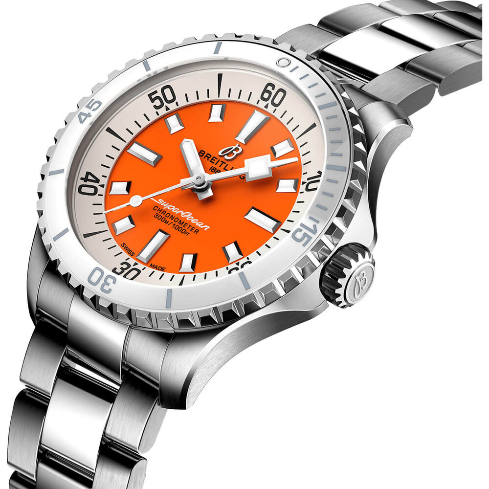 Breitling Superocean Automatic 36 Orange Dial Strap Watch