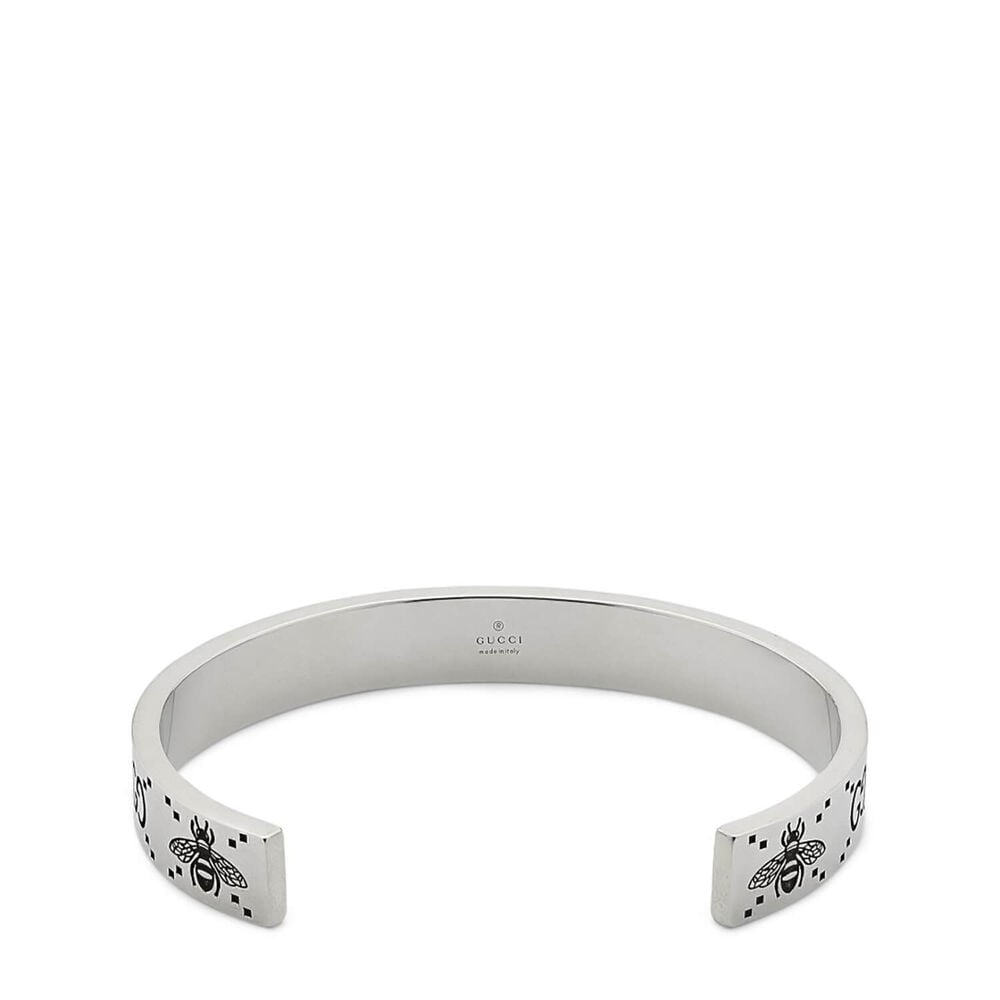 Gucci Signature Silver Bee-Motif Interlocking 9mm Cuff Bracelet (Size 20) image number 1