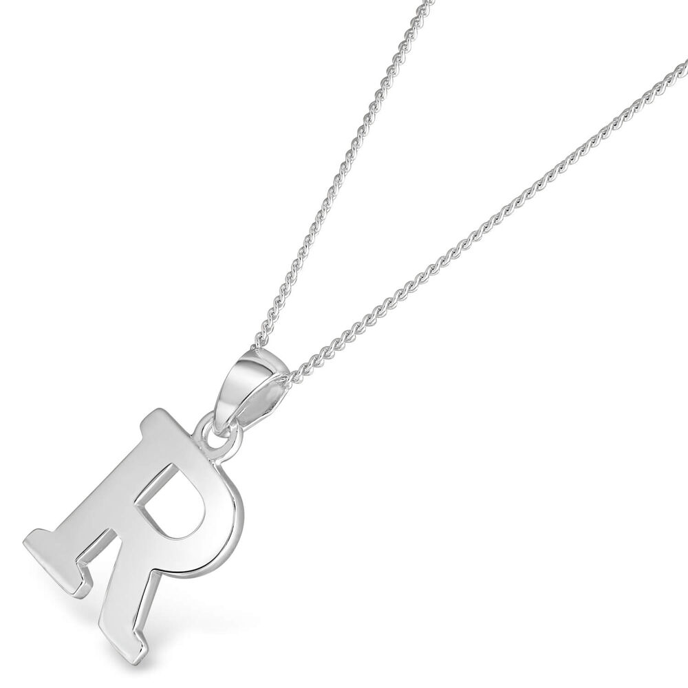 Sterling Silver Block Initial R  Pendant