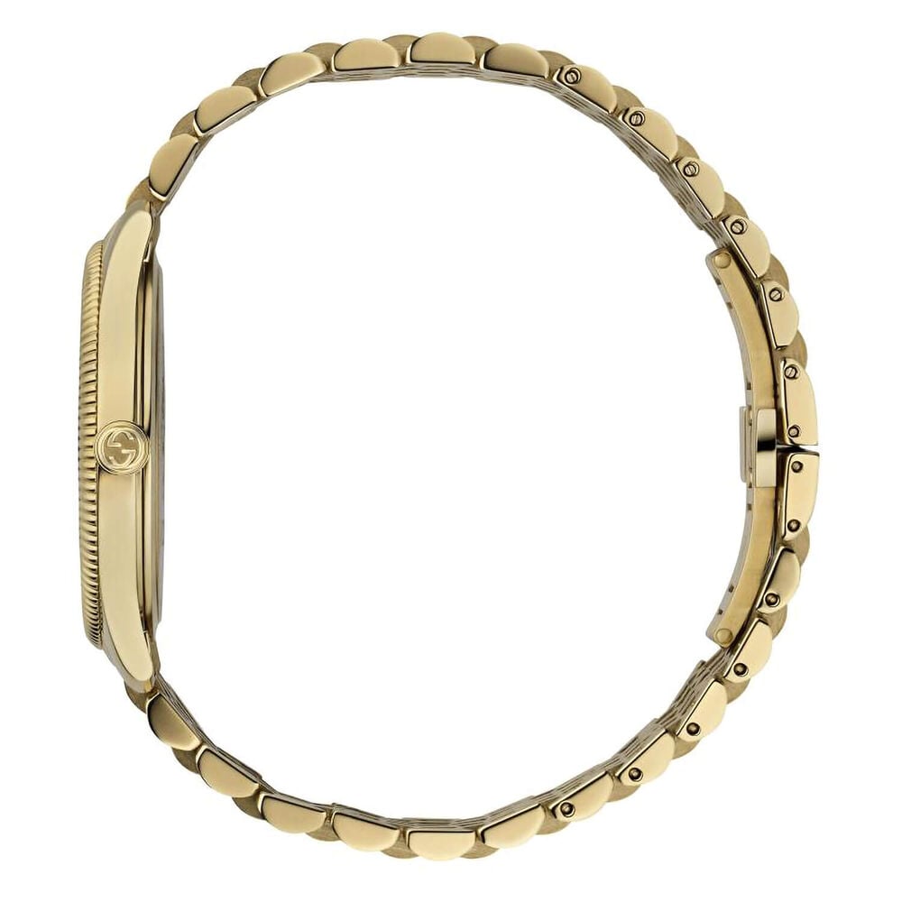 Gucci G-Timeless 36mm Silver Dial Bee Detail Yellow Gold PVD Case Bracelet Watch image number 2