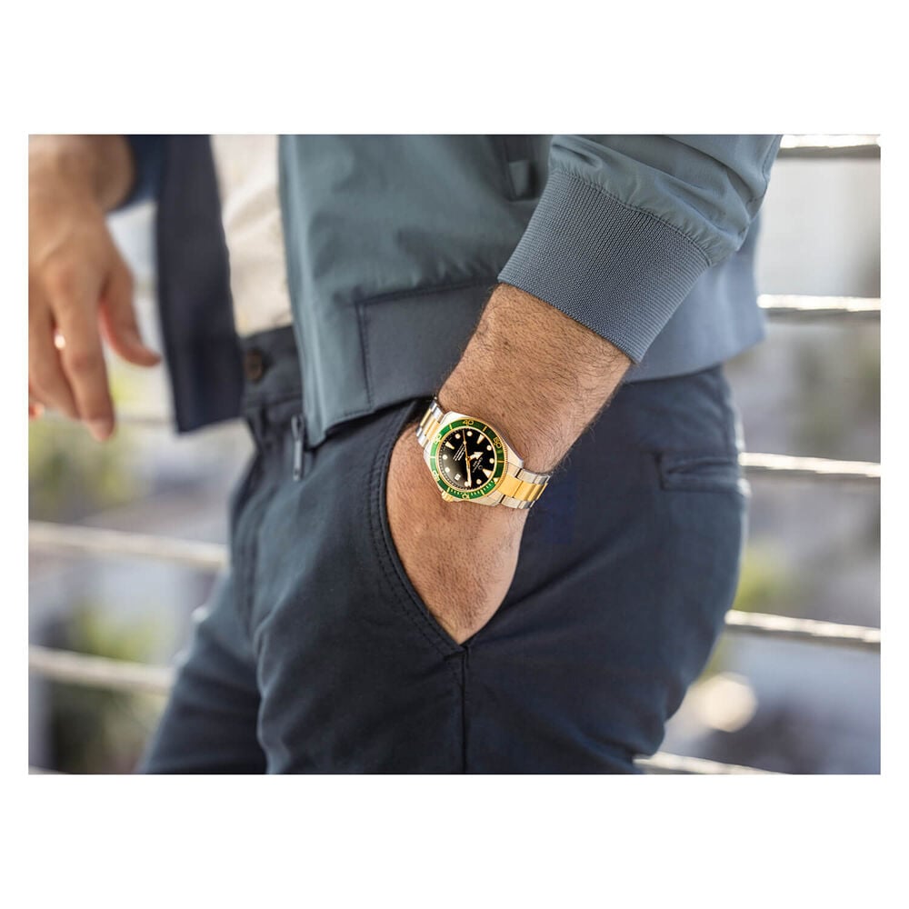 Certina DS Action Diver 38mm Dial Green Bezel Yellow Gold & Steel Bracelet Watch image number 6