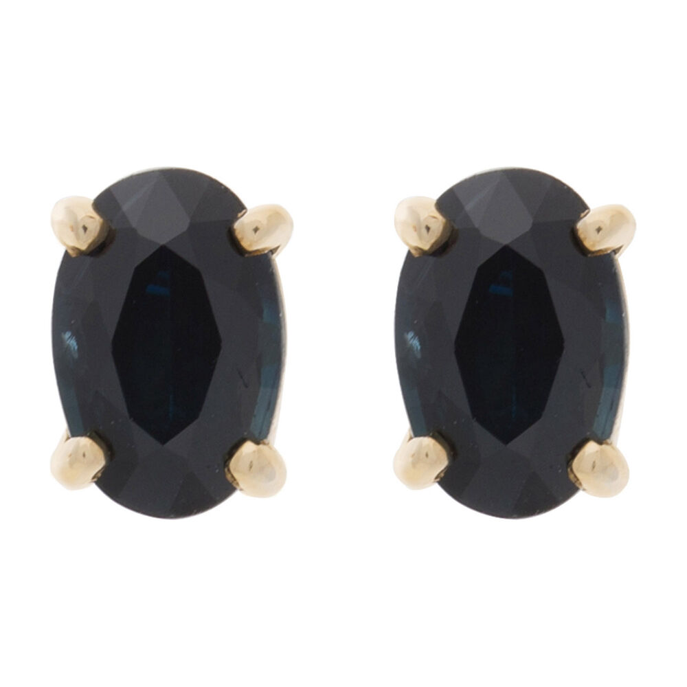 9ct gold oval sapphire stud earrings image number 0