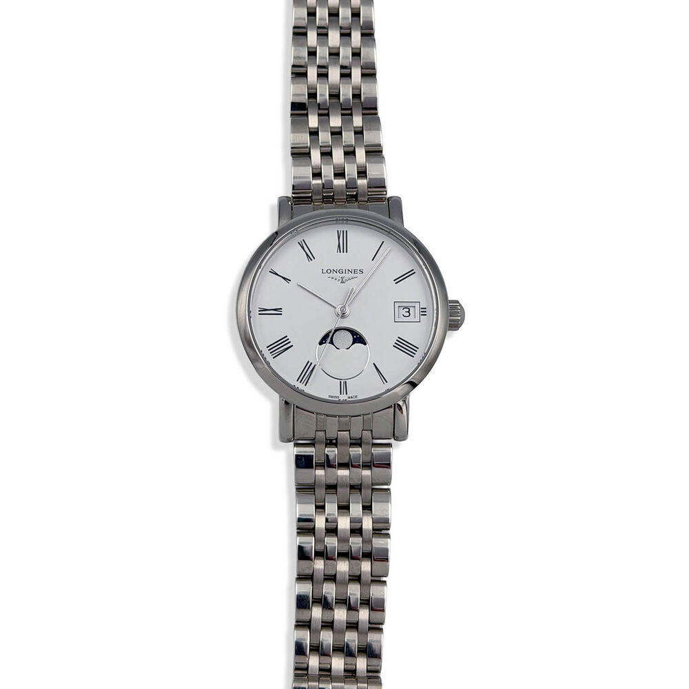 Pre-Owned Longines Elegant 30mm White Dial Moonphase Steel Bracelet Watch
