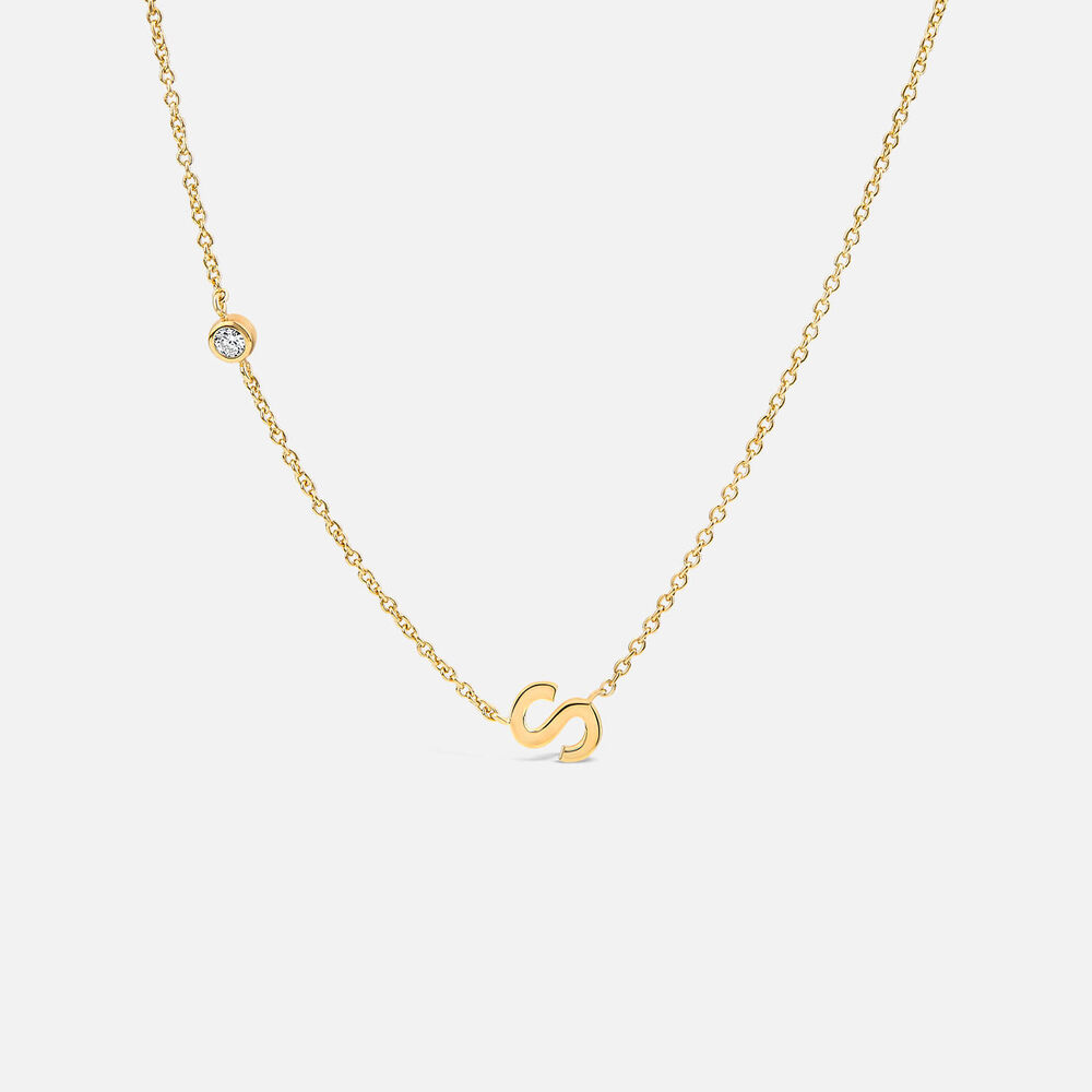 Yellow Gold Plated Vermeil Sterling Silver 0.06ct Lab Grown Diamond Initial S Necklet
