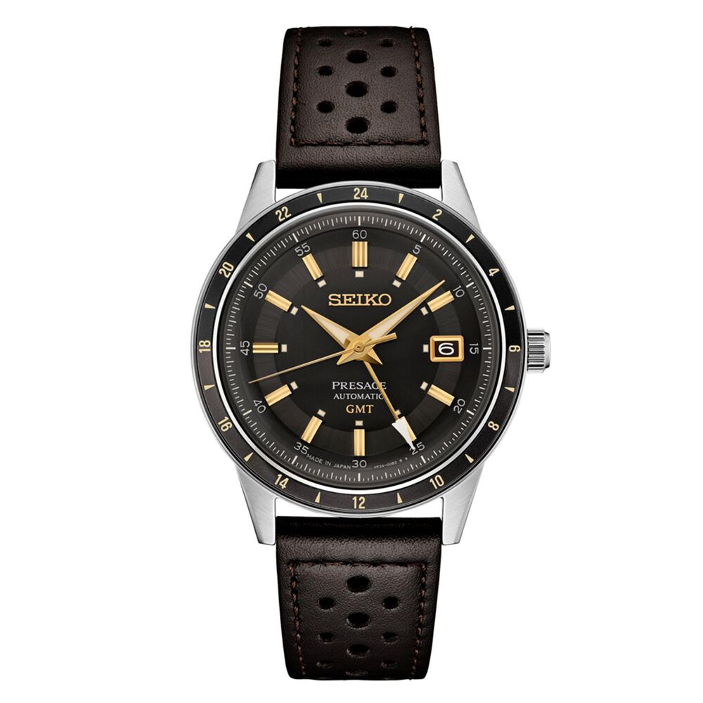 Seiko Presage Style60's 'Fume' 40mm Grey Dial Black Leather Strap Watch image number 5