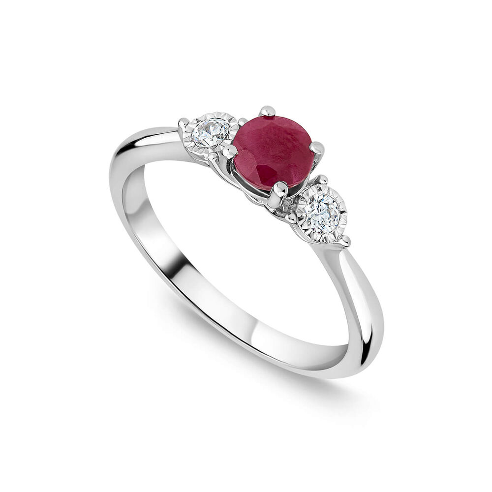 9ct White Gold Oval Ruby & Diamond Sides Ring image number 0