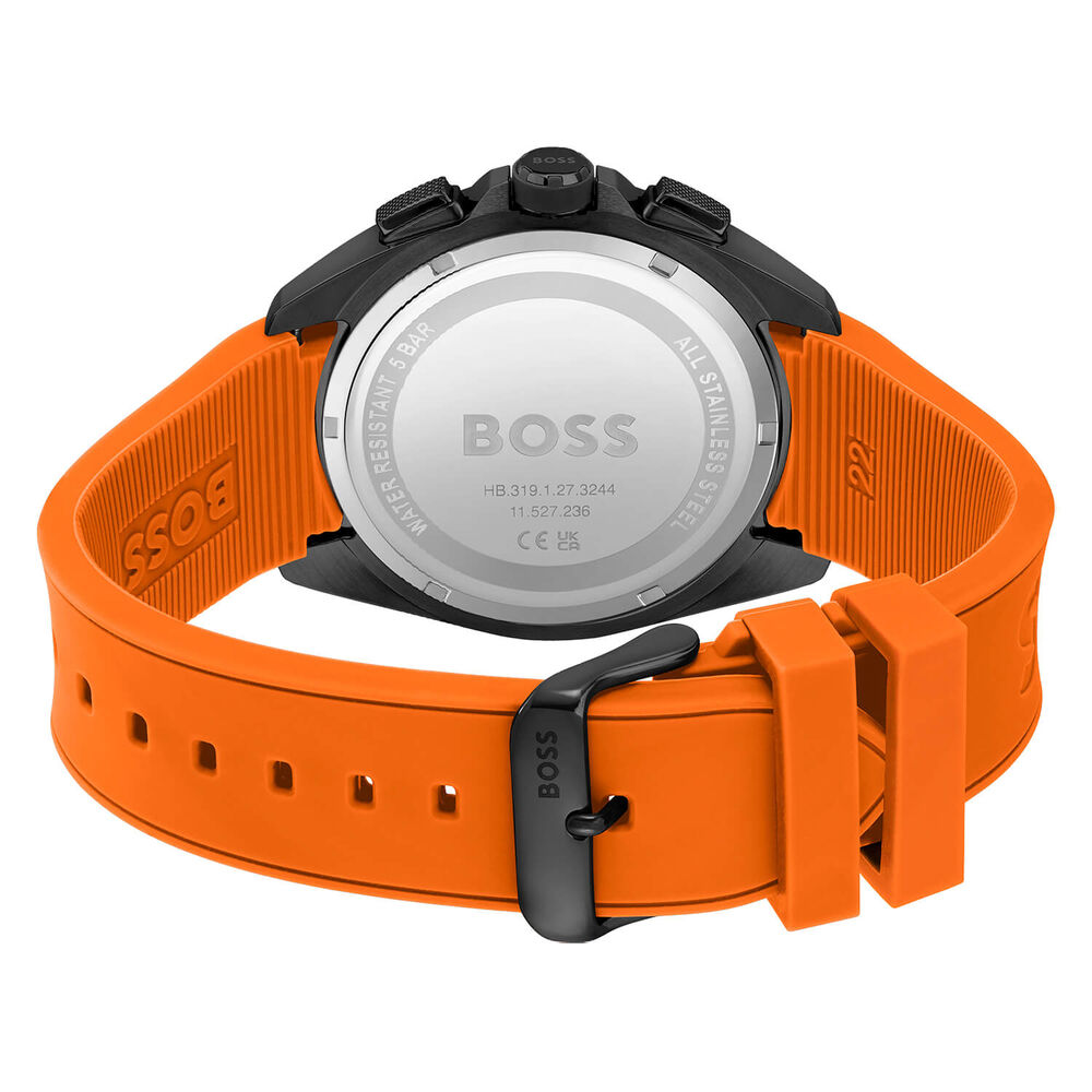 BOSS Volane Chronograph 44mm Quartz Black Dial Steel Case Orange Rubber Strap Watch image number 3