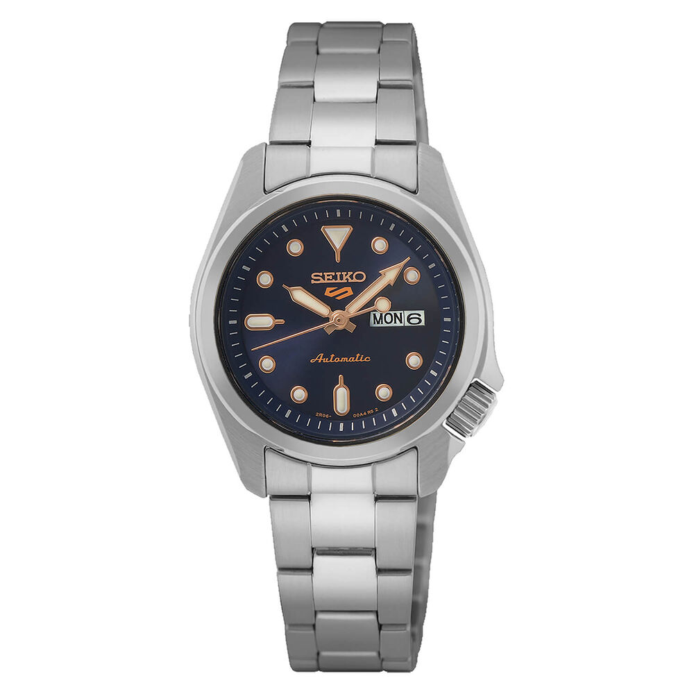 Seiko 5 Sports Compact 28mm Blue Dial Stainless Steel Bracelet Watch image number 0