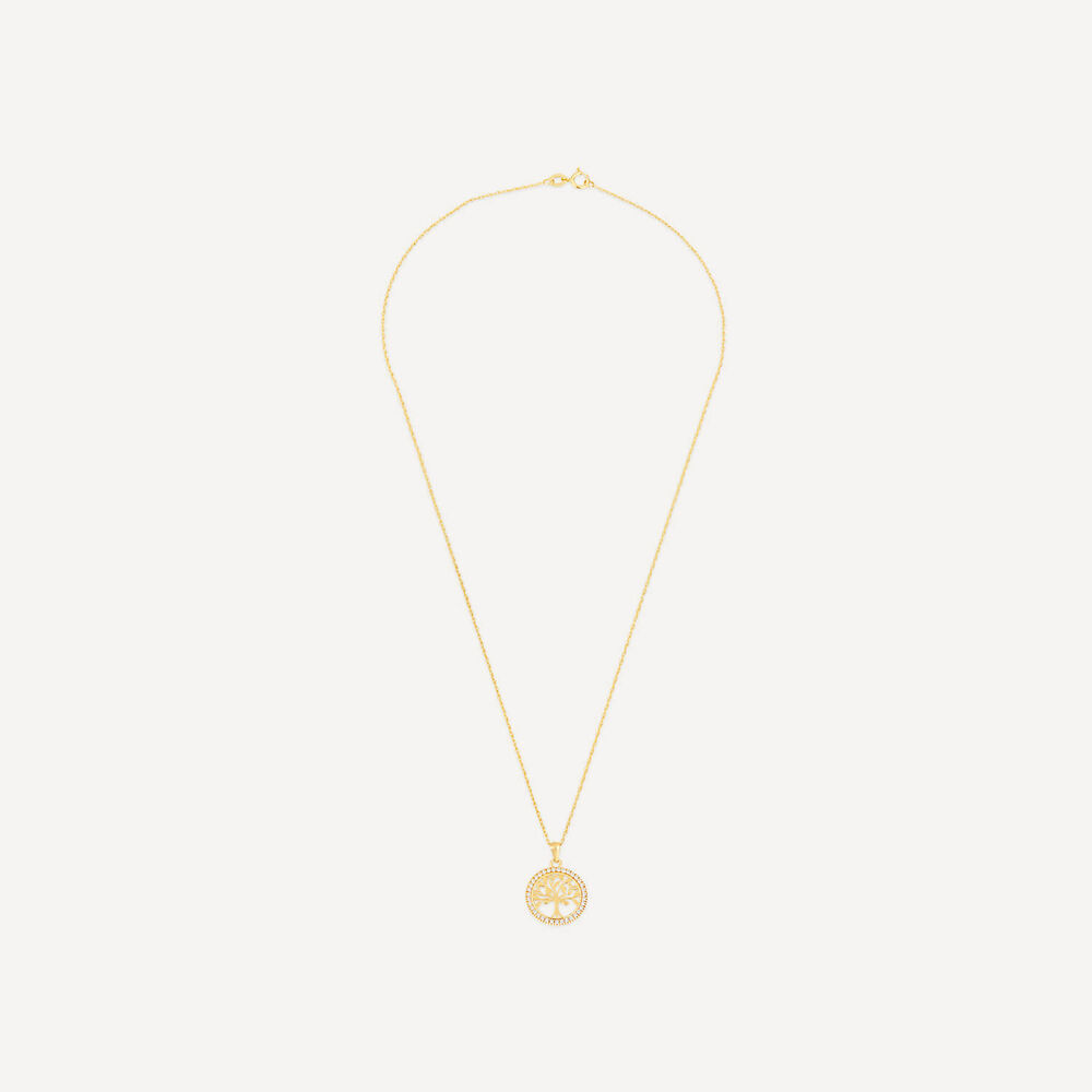 9ct Yellow Gold Tree Of Life in Cubic Zirconia Circle Pendant image number 2