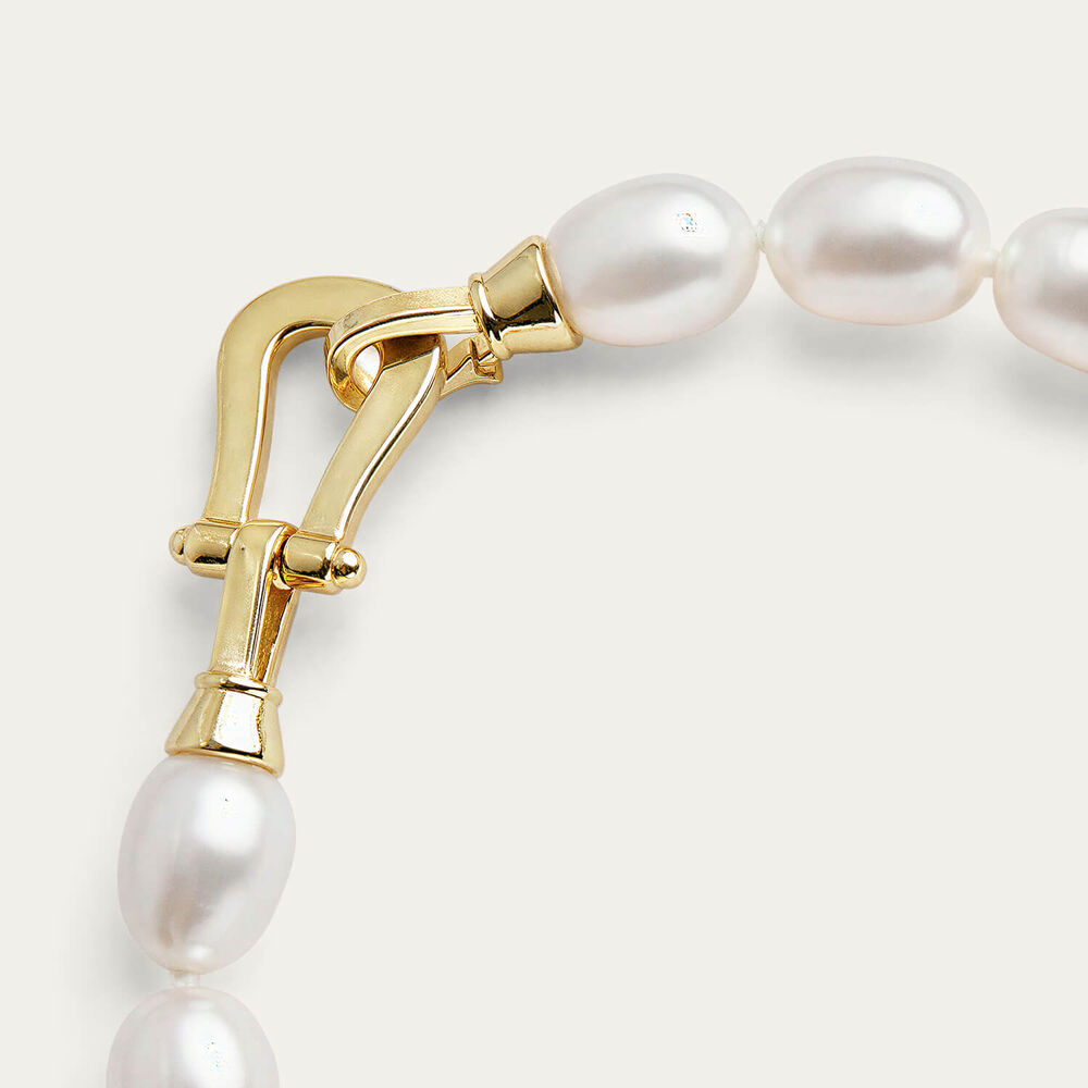 Sterling Silver Oval Freshwater Pearl Yellow Gold Plated Stirrup Clasp Bracelet