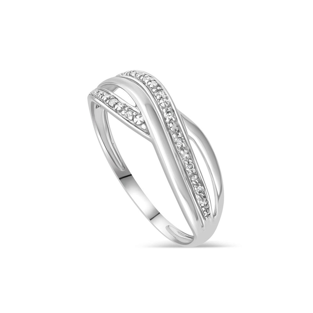 9ct White Gold 0.04ct Pave Diamond Four Strands Crossover Ring image number 0