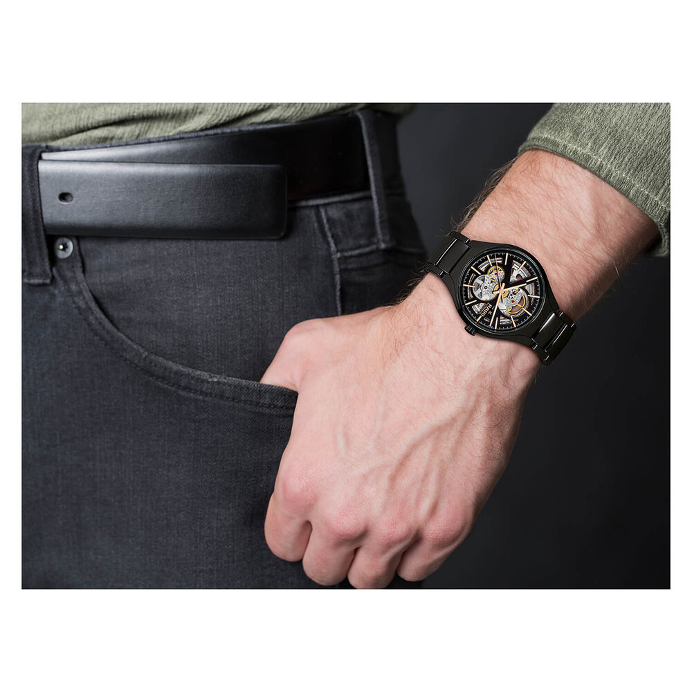 Rado True Automatic Skeleton Black & Rose Dial Black Ceramic Bracelet Watch image number 4