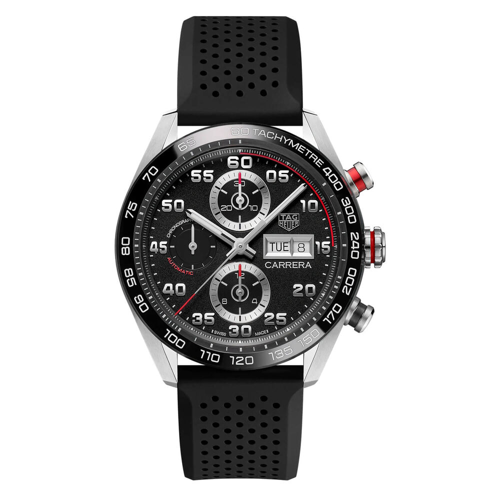 TAG Heuer Carerra Chronograph 44mm Black Dial Rubber Strap Watch image number 0