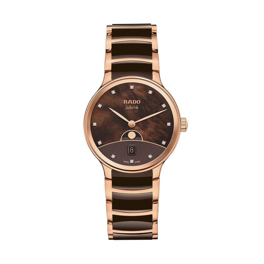 Rado Centrix Moonphase 35mm Brown Dial Rose Gold Plated Steel & Ceramic Bracelet Watch