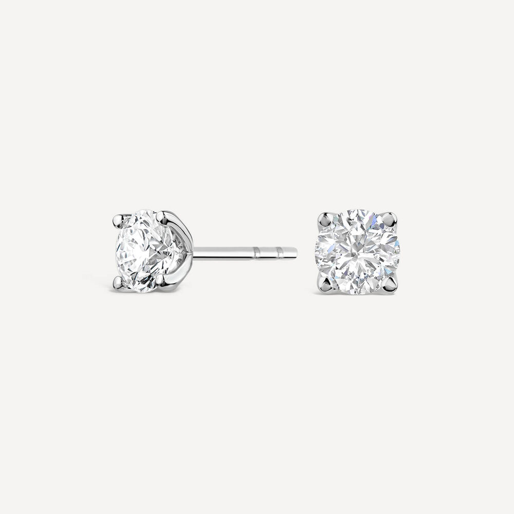 Born 18ct White Gold Lab Grown 1ct Diamond Round Stud Earrings image number 1