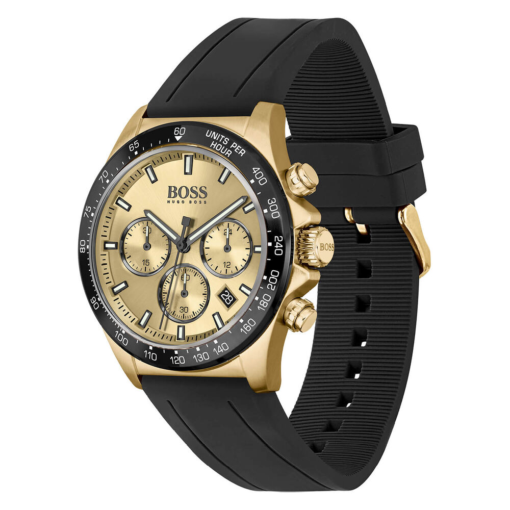 BOSS Hero 43mm Champagne Dial Chronograph Rose Gold IP Case Bezel Watch