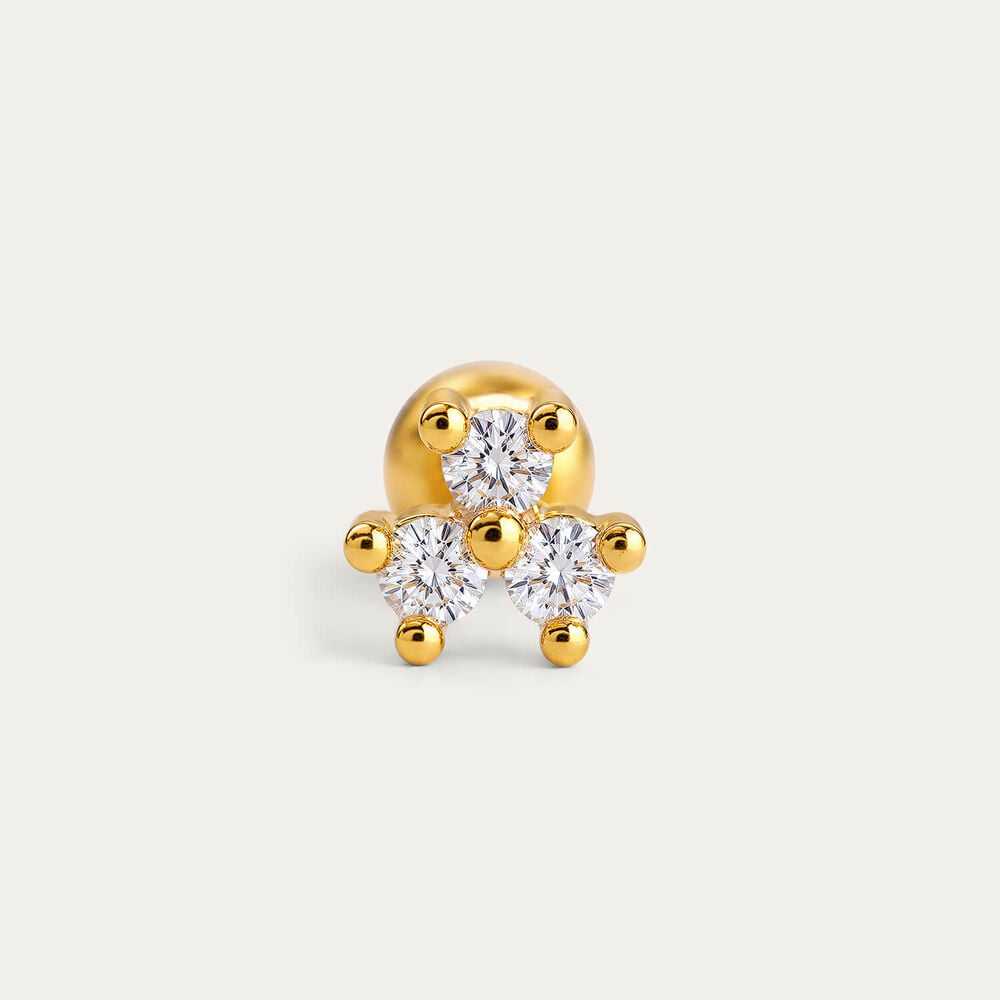 Yellow Gold Plated Sterling Silver Cubic Zirconia Cluster Single Stud Earring