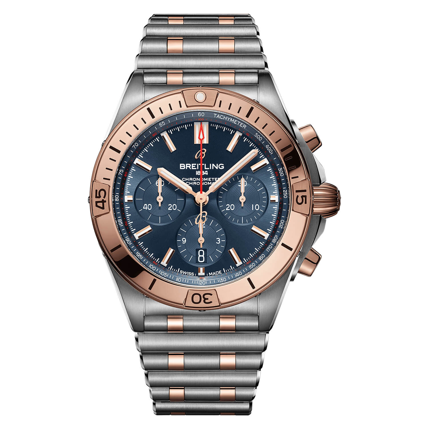 Breitling Chronomat 42mm Mens Blue Dial Steel 18k Red Gold Bracelet Watch