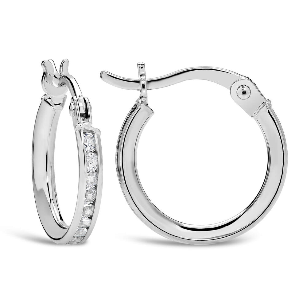 9ct White Gold Cubic Zirconia Hoop Earrings image number 1