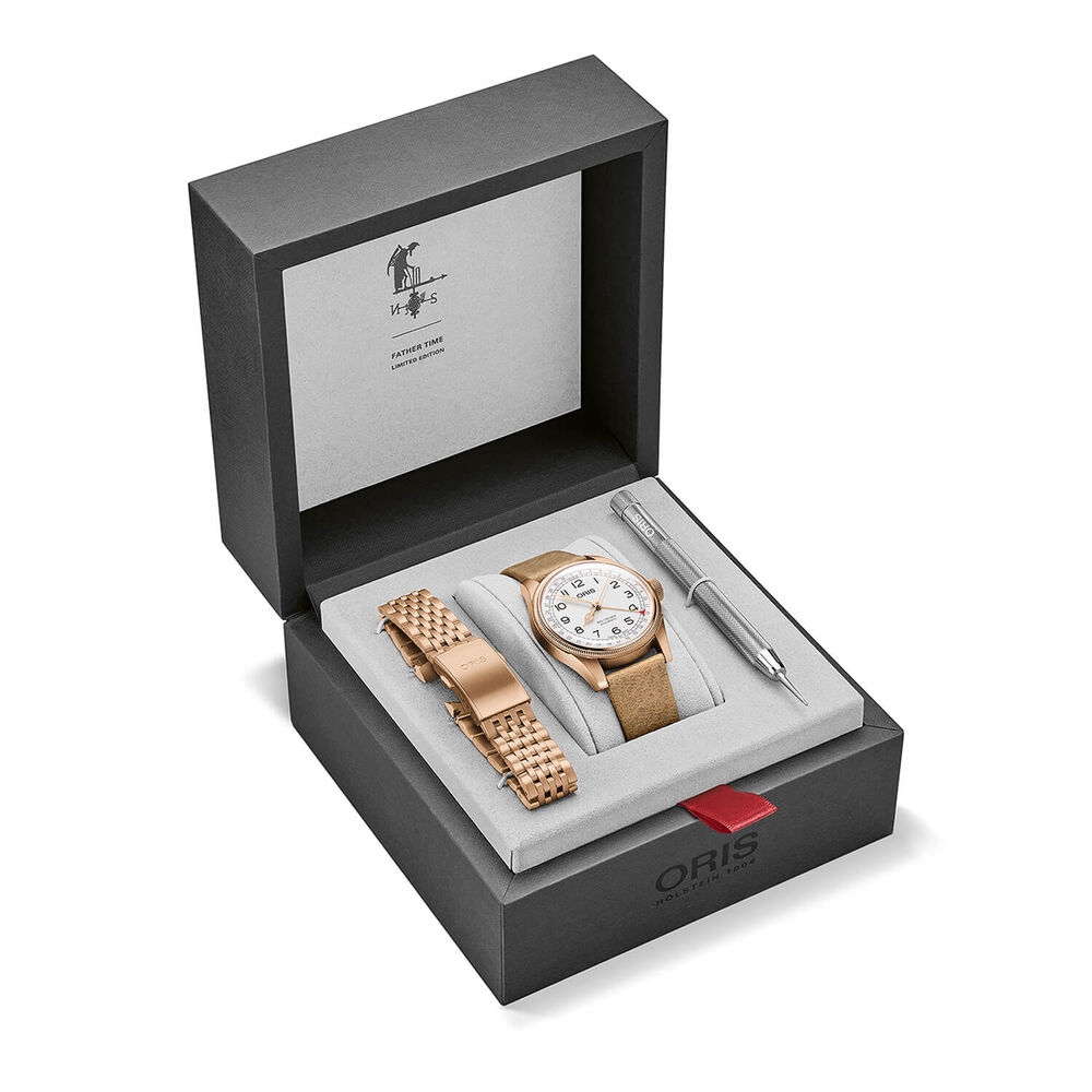 Oris Big Crown Father Time Limited Edition 40mm White Dial Brown Leather Strap Watch image number 4
