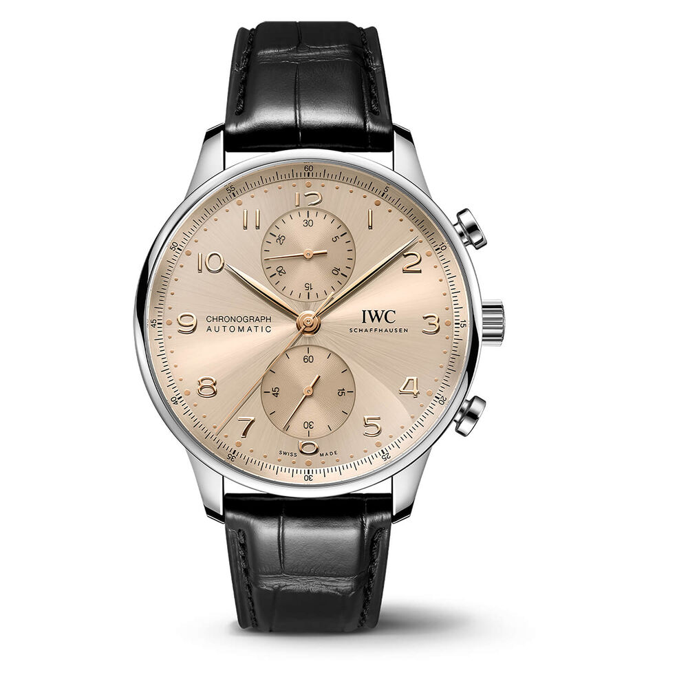 IWC Schaffhausen Portugieser Chronograph 42mm Dune Dial Black Alligator Leather Watch image number 0