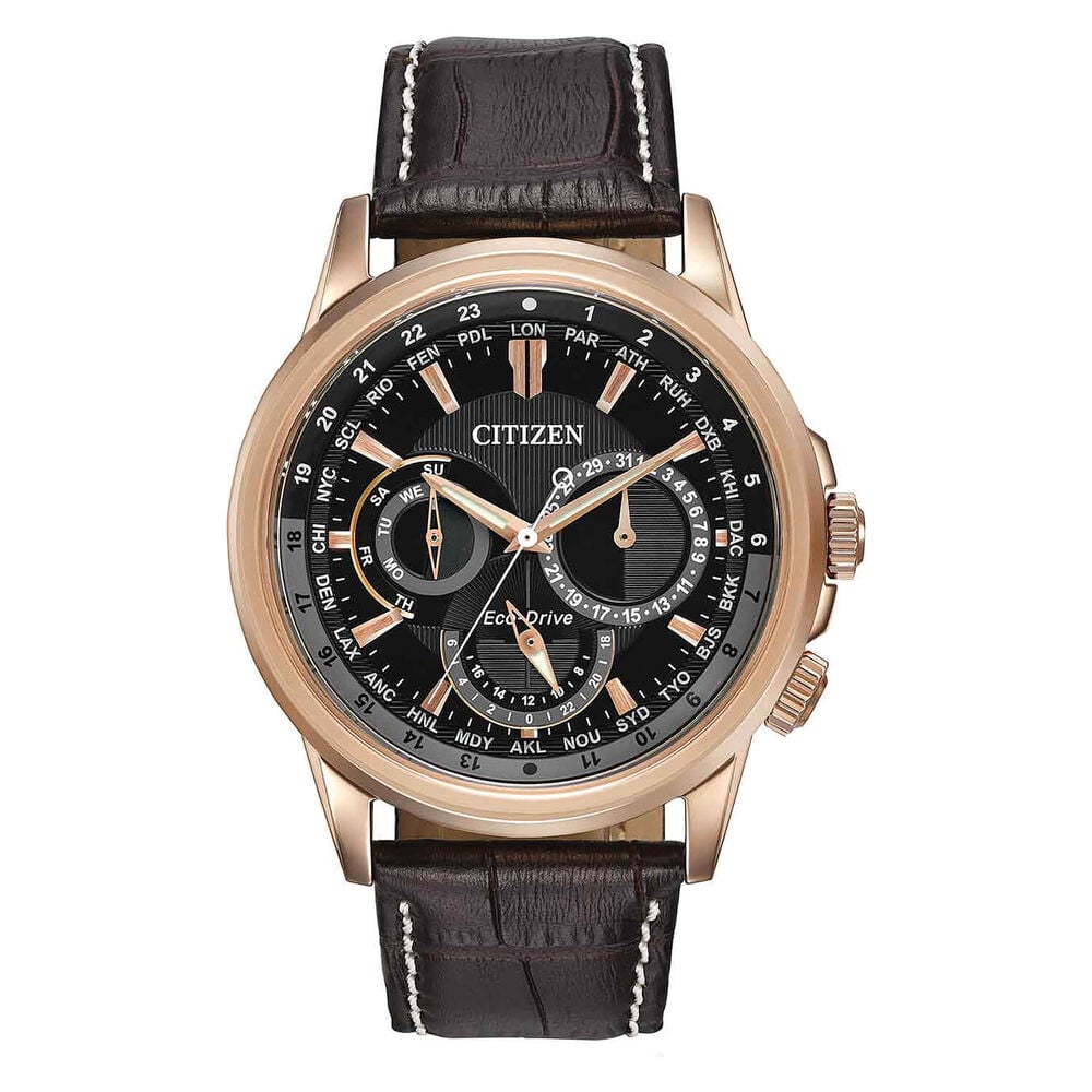 Citizen Eco-Drive Calendrier Chronograph Brown Leather Strap Watch image number 0