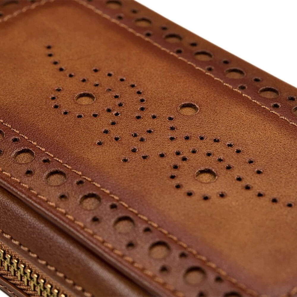 WOLF Brogue 2 Pc Burnished Brown Watch Zip Case