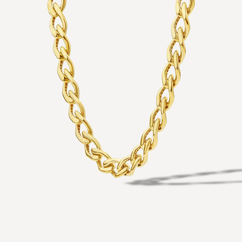 9ct Yellow Gold Fancy Diamond Cut Curved Link Necklet