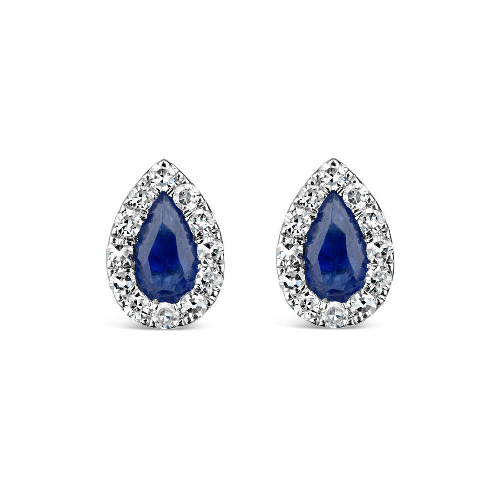 9ct White Gold 0.15ct Diamond and Sapphire Pear Stud Earrings image number 0