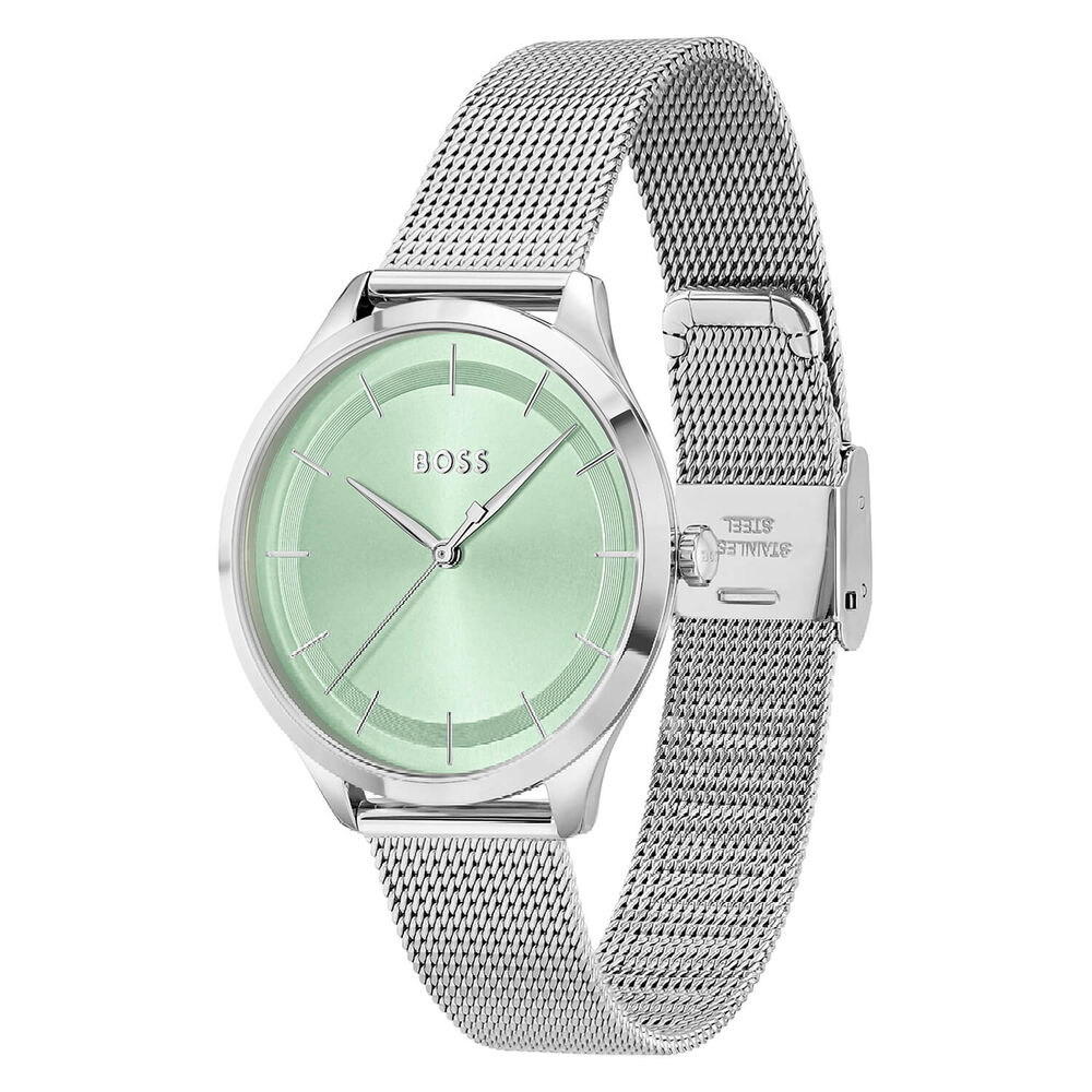 BOSS Pura 36mm Quartz Green Dial Steel Case Mesh Bracelet Watch image number 1