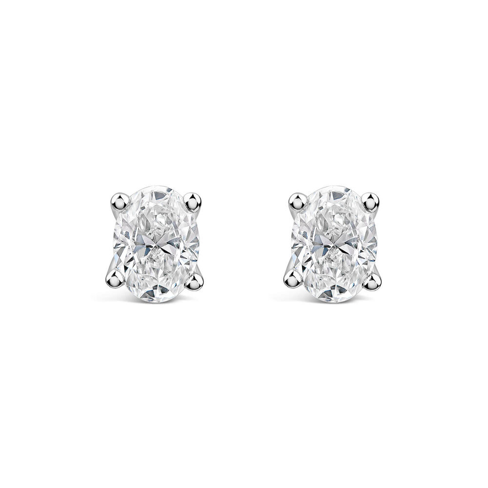 Born 9ct White Gold 1.00ct Lab Grown Oval Diamond Stud Earrings image number 0