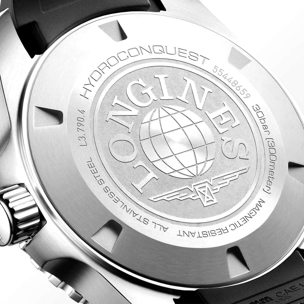Longines Hydroconquest 41mm Sunray Black Dial Steel & Ceramic Case Rubber Strap Watch image number 3