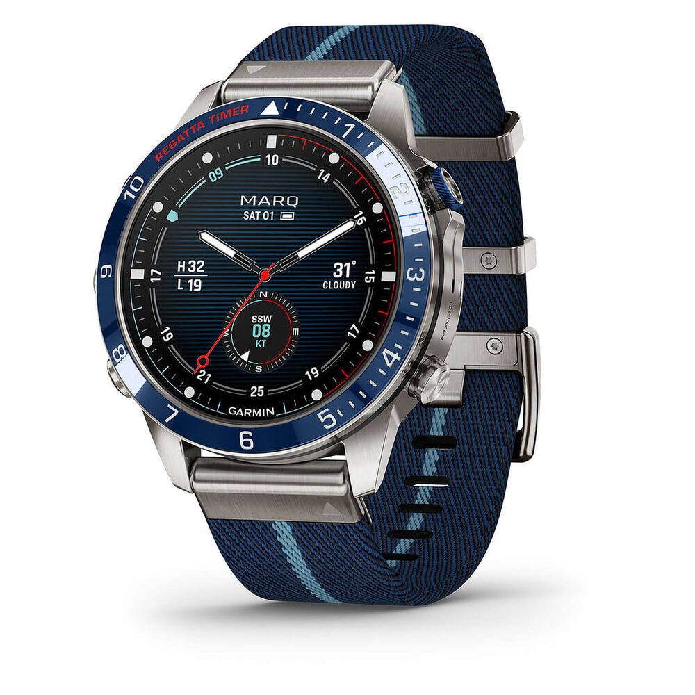 Garmin MARQ® Captain (Gen 2) 46mm Titanium Case Blue Ceramic Bezel Strap Watch image number 4
