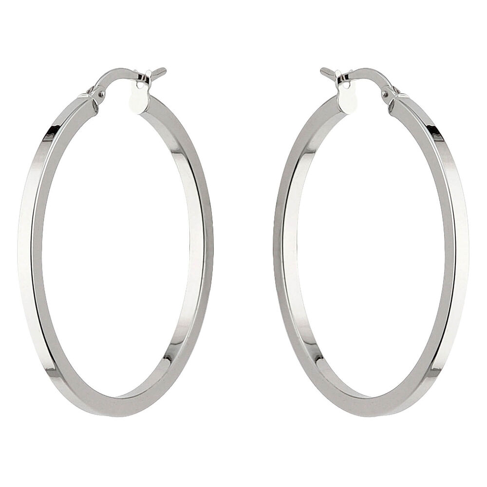 9ct white gold large square edge hoop earrings image number 0